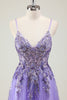 Load image into Gallery viewer, Sparkly Purple A-Line Backless Long Formal Dress with Appliques