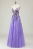 Load image into Gallery viewer, Sparkly Purple A-Line Backless Long Formal Dress with Appliques