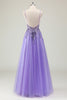 Load image into Gallery viewer, Sparkly Purple A-Line Backless Long Formal Dress with Appliques