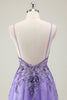 Load image into Gallery viewer, Sparkly Purple A-Line Backless Long Formal Dress with Appliques