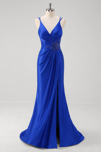 Glitter Royal Blue Mermaid Long Formal Dress with Appliques