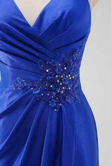 Glitter Royal Blue Mermaid Long Formal Dress with Appliques