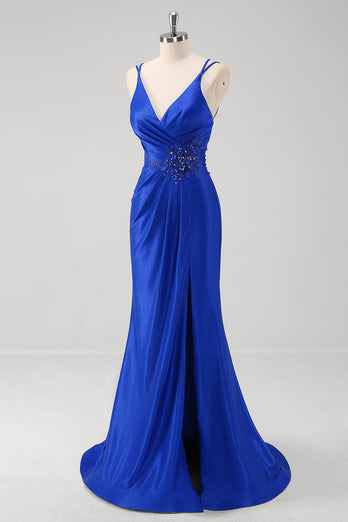 Glitter Royal Blue Mermaid Long Formal Dress with Appliques