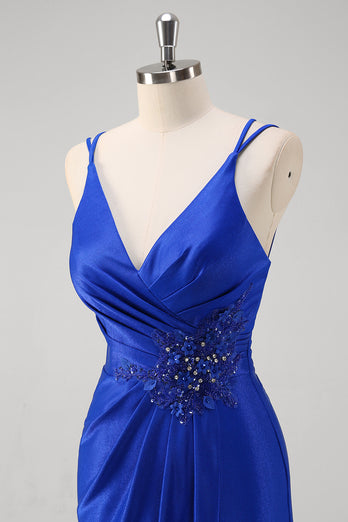 Glitter Royal Blue Mermaid Long Formal Dress with Appliques