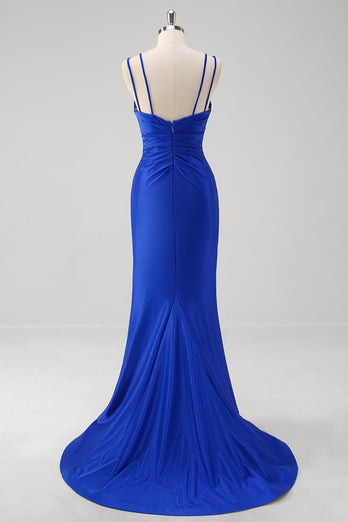 Glitter Royal Blue Mermaid Long Formal Dress with Appliques