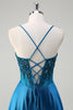 Load image into Gallery viewer, Sparkly Blue A-Line Corset Long Formal Dress with Appliques