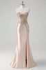 Load image into Gallery viewer, Sparkly Champagne Corset Beaded Long Formal Dress with Slit