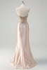 Load image into Gallery viewer, Sparkly Champagne Corset Beaded Long Formal Dress with Slit