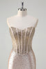 Load image into Gallery viewer, Sparkly Champagne Corset Beaded Long Formal Dress with Slit