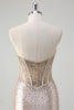 Load image into Gallery viewer, Sparkly Champagne Corset Beaded Long Formal Dress with Slit