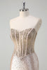 Load image into Gallery viewer, Sparkly Champagne Corset Beaded Long Formal Dress with Slit