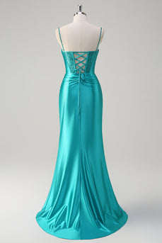 Sparkly Peacock Corset Long Formal Dress with Beading