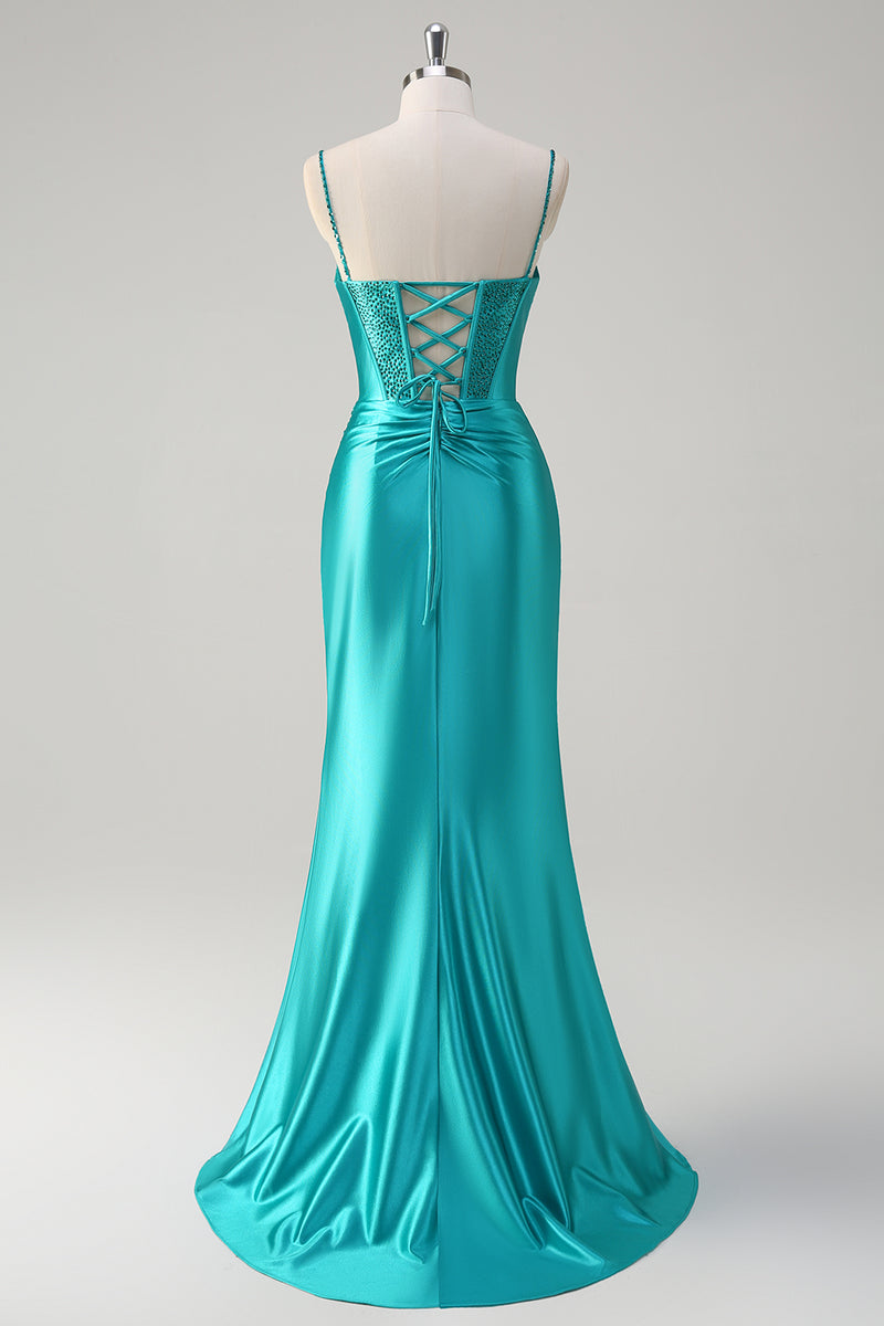 Load image into Gallery viewer, Sparkly Peacock Corset Long Formal Dress with Beading