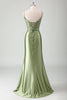 Load image into Gallery viewer, Sparkly Sage Mermaid Spaghetti Straps Long Formal Dress with Appliques