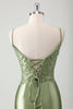 Load image into Gallery viewer, Sparkly Sage Mermaid Spaghetti Straps Long Formal Dress with Appliques