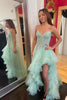 Load image into Gallery viewer, Sparkly Sage Beaded Tiered Long Formal Dress with Slit