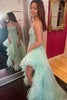 Load image into Gallery viewer, Sparkly Sage Beaded Tiered Long Formal Dress with Slit