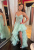 Load image into Gallery viewer, Sparkly Sage Beaded Tiered Long Formal Dress with Slit