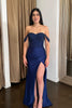 Load image into Gallery viewer, Sparkly Navy Corset Off The Shoulder Long Formal Dress