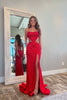 Load image into Gallery viewer, Sparkly Red Corset Long Formal Dress with Beading