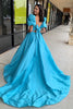 Load image into Gallery viewer, Princess Blue Puff Sleeves Long Formal Dress with Bow