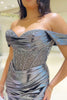 Load image into Gallery viewer, Sparkly Grey Corset Ruched Long Formal Dress