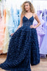 Load image into Gallery viewer, Navy Tiered Corset Long Formal Dress with Lace