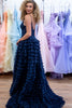 Load image into Gallery viewer, Navy Tiered Corset Long Formal Dress with Lace