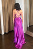 Load image into Gallery viewer, Purple Ruched Lace Up Back Long Formal Dress with Slit