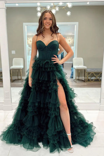 Dark Green A-Line Corset Long Formal Dress