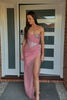 Load image into Gallery viewer, Sparkly Blush Strapless Long Formal Dress with Slit