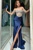 Load image into Gallery viewer, Sparkly Navy Corset Beaded Long Formal Dress with Slit