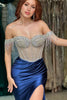 Load image into Gallery viewer, Sparkly Navy Corset Beaded Long Formal Dress with Slit