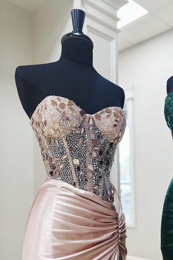 Sparkly Blush Corset Mermaid Long Formal Dress with Appliques