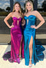 Load image into Gallery viewer, Dark Green Metallic Corset Sweetheart Long Formal Dress with Slit