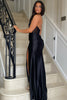 Load image into Gallery viewer, Black Corset Halter V-Neck Long Satin Formal Dress with Slit