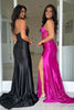 Load image into Gallery viewer, Black Corset Halter V-Neck Long Satin Formal Dress with Slit