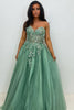 Load image into Gallery viewer, Sparkly Sage A Line Corset Long Formal Dress with Appliques