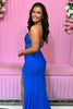 Load image into Gallery viewer, Sparkly Royal Blue Corset Beaded Long Formal Dress with Slit