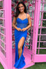 Load image into Gallery viewer, Sparkly Royal Blue Corset Beaded Long Formal Dress with Slit