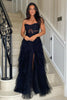 Load image into Gallery viewer, Black A Line Corset Tiered Long Formal Dress with Slit