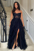 Load image into Gallery viewer, Black A Line Corset Tiered Long Formal Dress with Slit