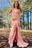 Load image into Gallery viewer, Blush Mermaid Spaghetti Straps Long Formal Dress with Ruffles Slit