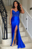 Load image into Gallery viewer, Sparkly Royal Blue Corset Long Formal Dress with Slit