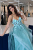 Load image into Gallery viewer, Sparkly Blue Corset Tiered Long Formal Dress with Appliques