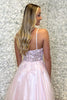 Load image into Gallery viewer, Sparkly Pink Floral Tulle Appliqued Long Formal Dress