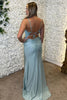 Load image into Gallery viewer, Sparkly Sky Blue Corset Spaghetti Straps Long Formal Dress with Slit