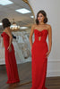 Load image into Gallery viewer, Red Mermaid Strapless Keyhole Long Formal Dress with Flower