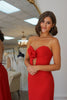 Load image into Gallery viewer, Red Mermaid Strapless Keyhole Long Formal Dress with Flower