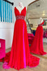 Load image into Gallery viewer, Sparkly Red Appliqued Pleated Long Formal Dress with Slit